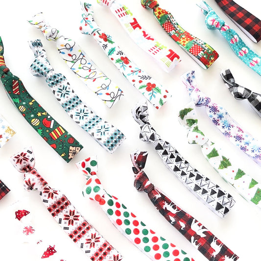 Pack of 10 Assorted Holiday Christmas Hair Tie Favors Secret Santa Gift  Friend Coworker Teacher Stocking Stuffer Holly Choose your prints