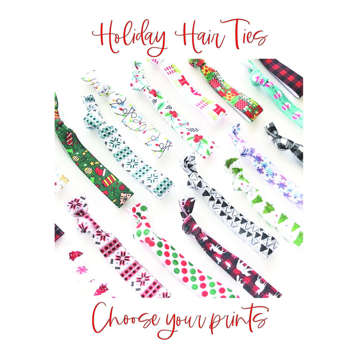 Pack of 10 Assorted Holiday Christmas Hair Tie Favors Secret Santa Gift  Friend Coworker Teacher Stocking Stuffer Holly Choose your prints