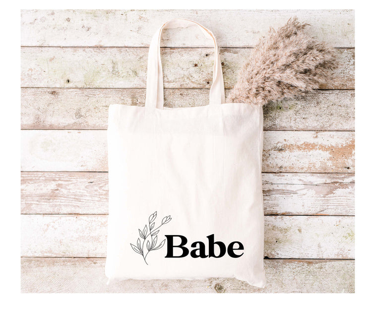 Cotton Canvas Tote Bag | Babe Floral Tote | Bridal Party Bags