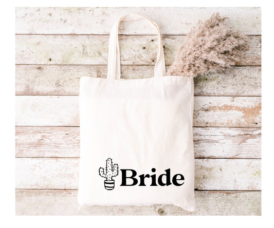 Bride Cactus Boho Natural Canvas Tote Bag