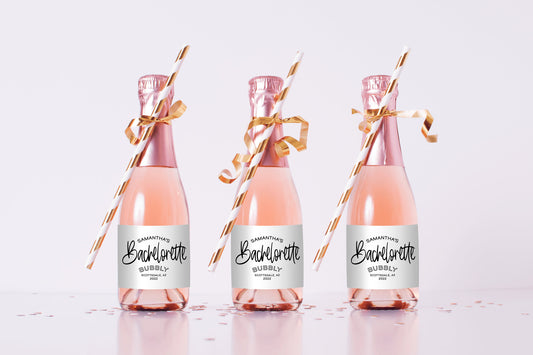 Mini Champagne Rose Bottle Labels | Personalized Bachelorette Bubbly Bottle Labels, Bach party favors Bridal Party Mini Bottle Labels